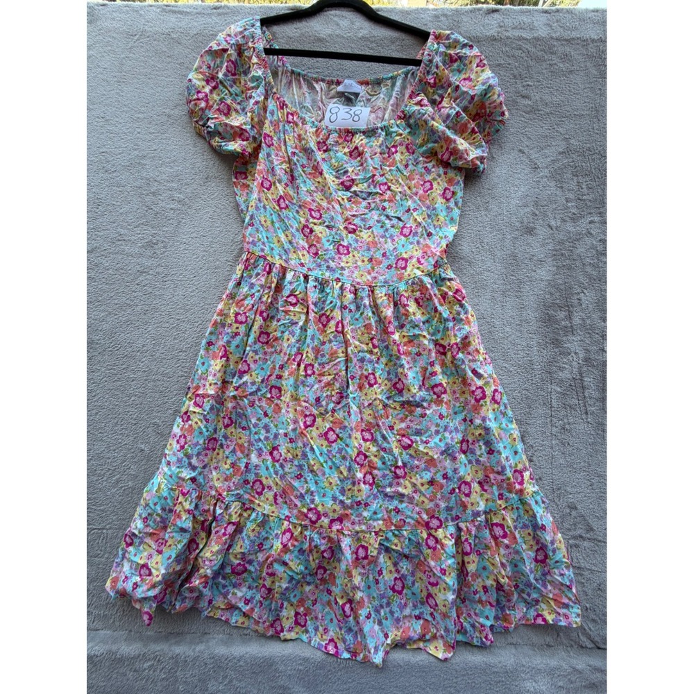 The Childrens Place Dress Womens Large Multicolor Floral Puff Sleeve